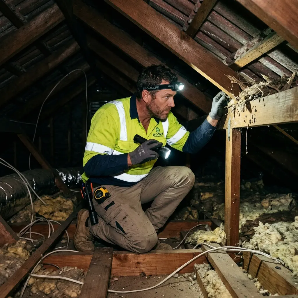 Technician using detection equipment to locate a dead rat inside a Albert Park wall cavity